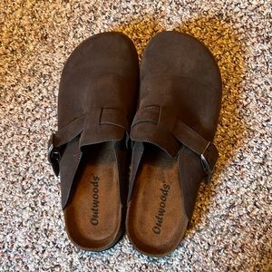 Brown slip on clogs
